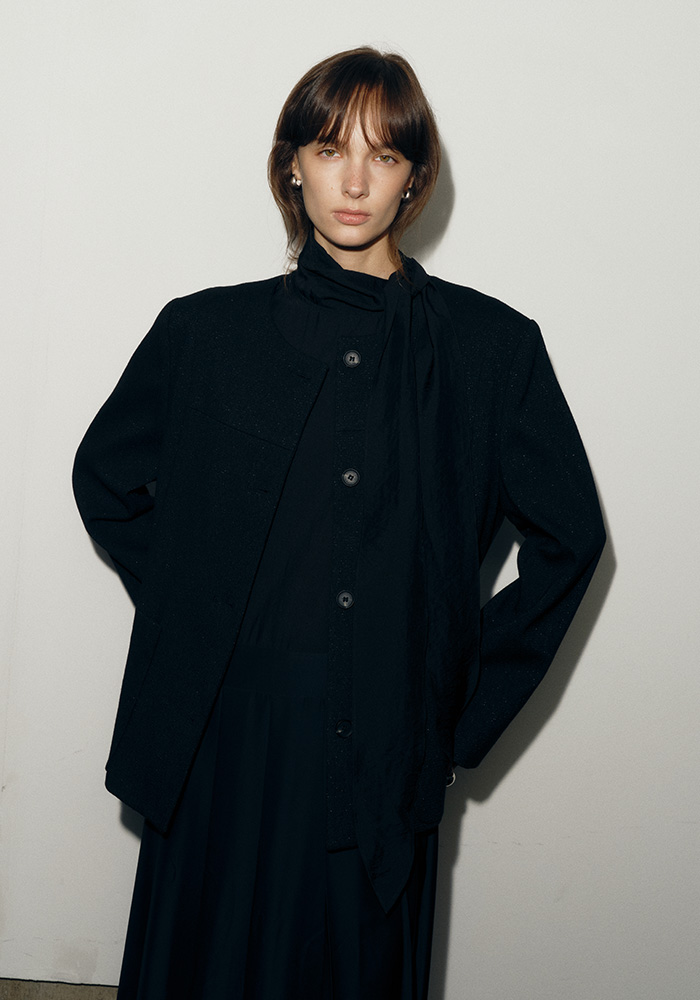 오브베이지 WOOL LINE TWEED JACKET_BLACK 상품 이미지 1