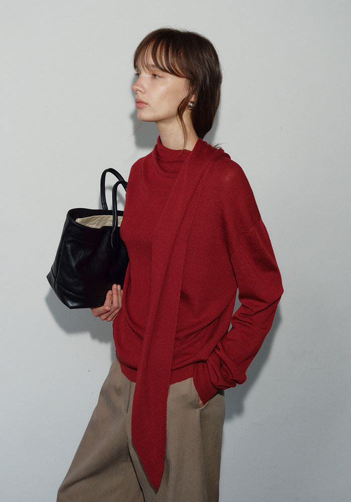 WOOL SILK DRAPE SCARF KNIT_TIBETAN RED