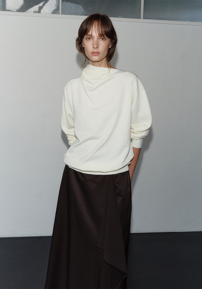 WOOL SILK DRAPE SCARF KNIT_IVORY