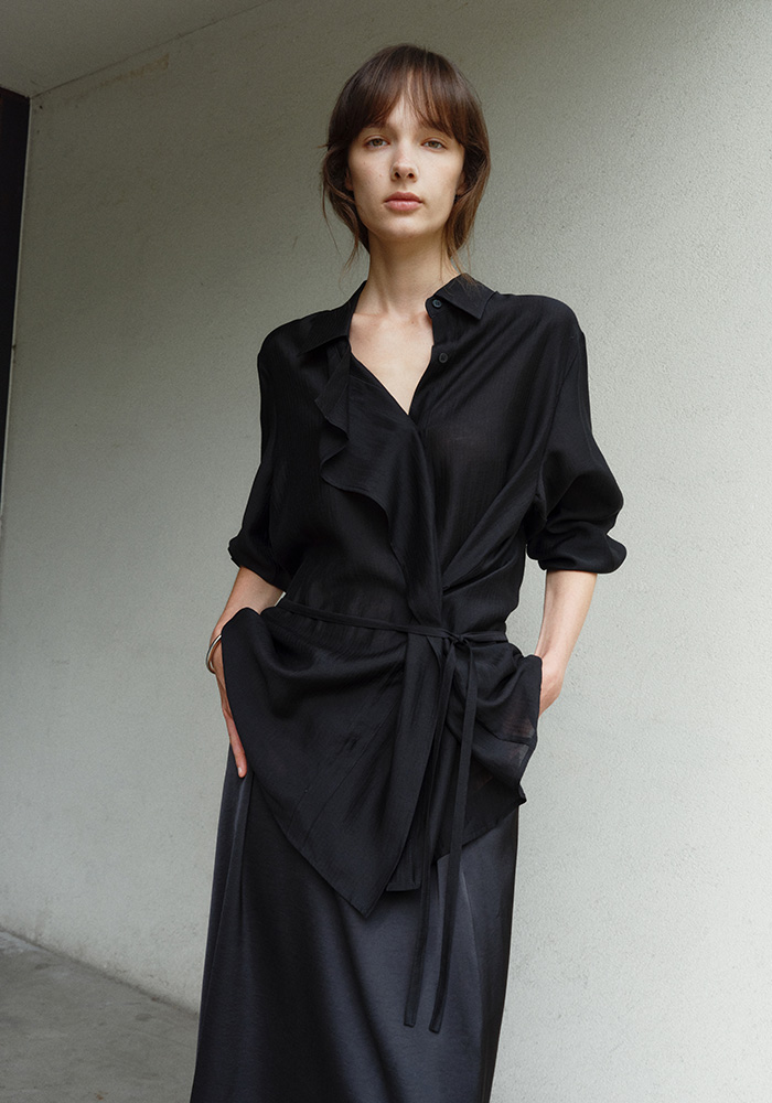 STRIPE OVERLAP SHIRT_BLACK
