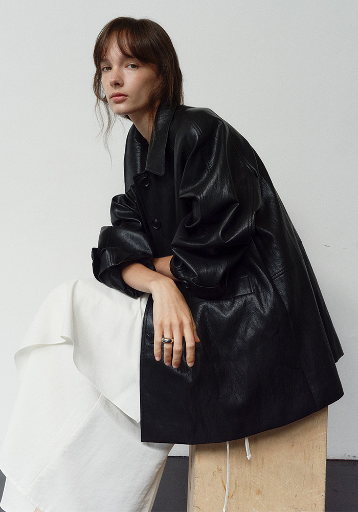 LEATHER POCKET OVER COAT_BLACK