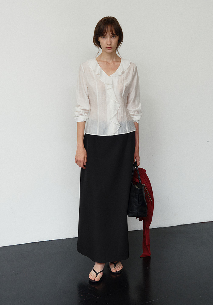 CRINKLE LINE RUFFLE BLOUSE_IVORY