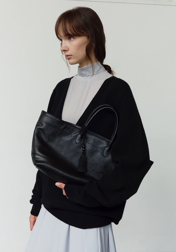 VERA OUTSTITCH LEATHER TOTE BAG_BLACK