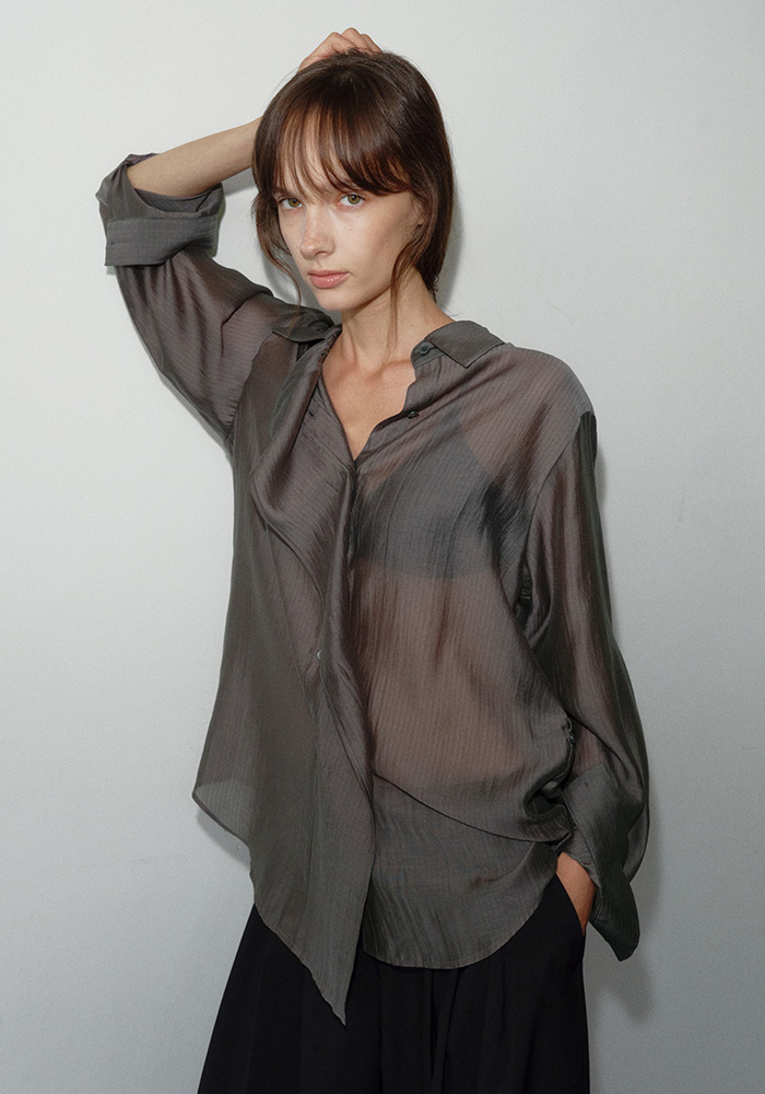 STRIPE OVERLAP SHIRT_STONE GREY