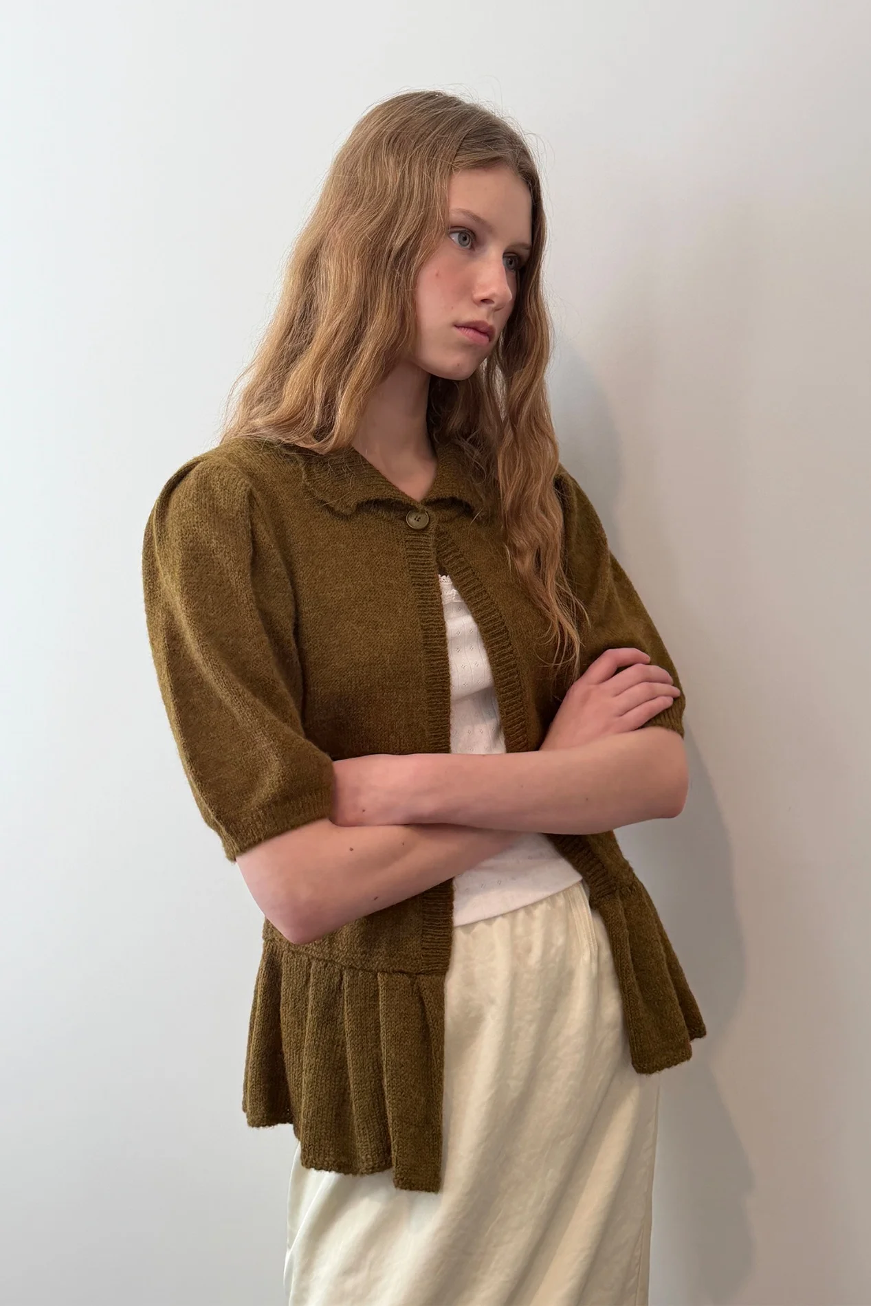 Puff Sleeve Collar Cardigan (Green)