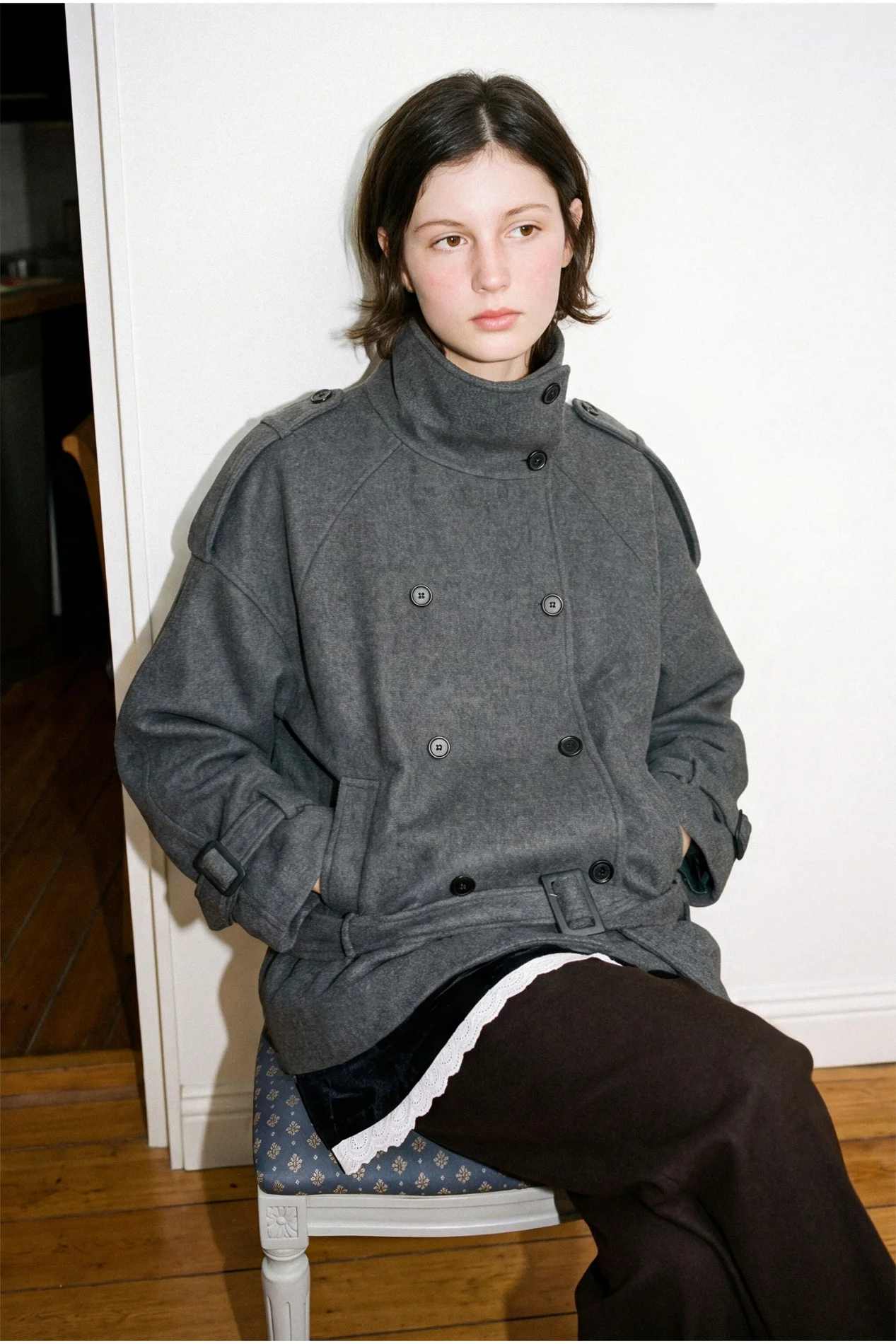 Wool Half Trench Coat (Charcoal)