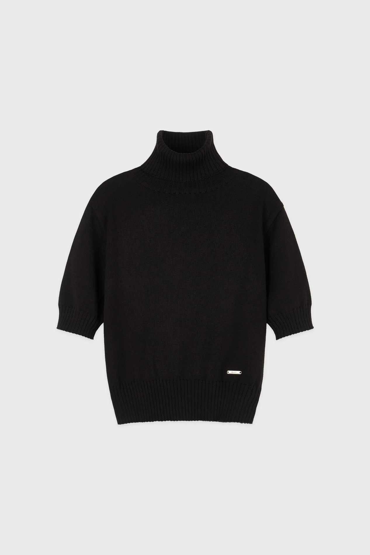 High-Neck Slim Fit Short-Sleeved Knit (Black)