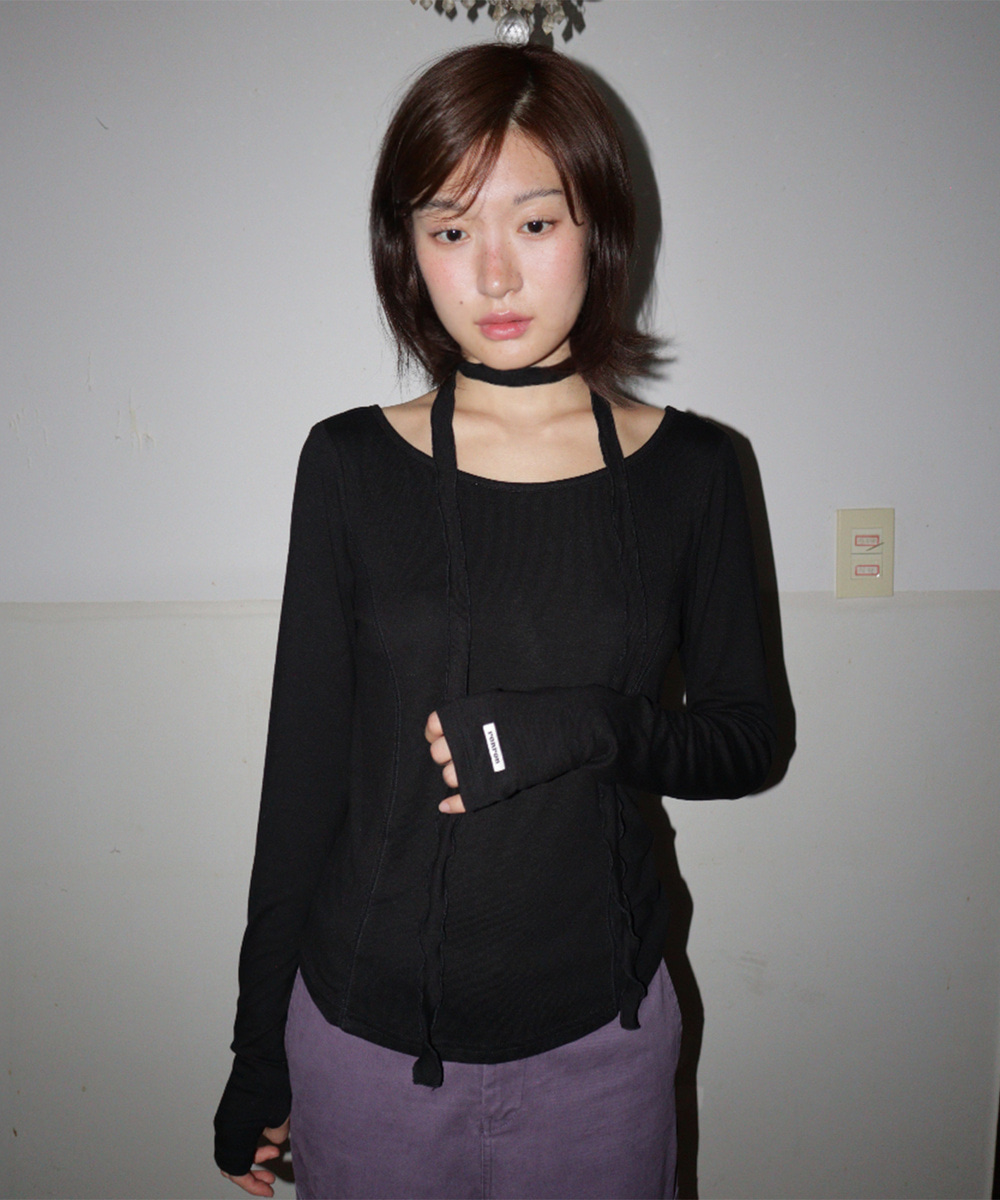 PETIT SCARF SET BOAT NECK LONG SLEEVE BLACK