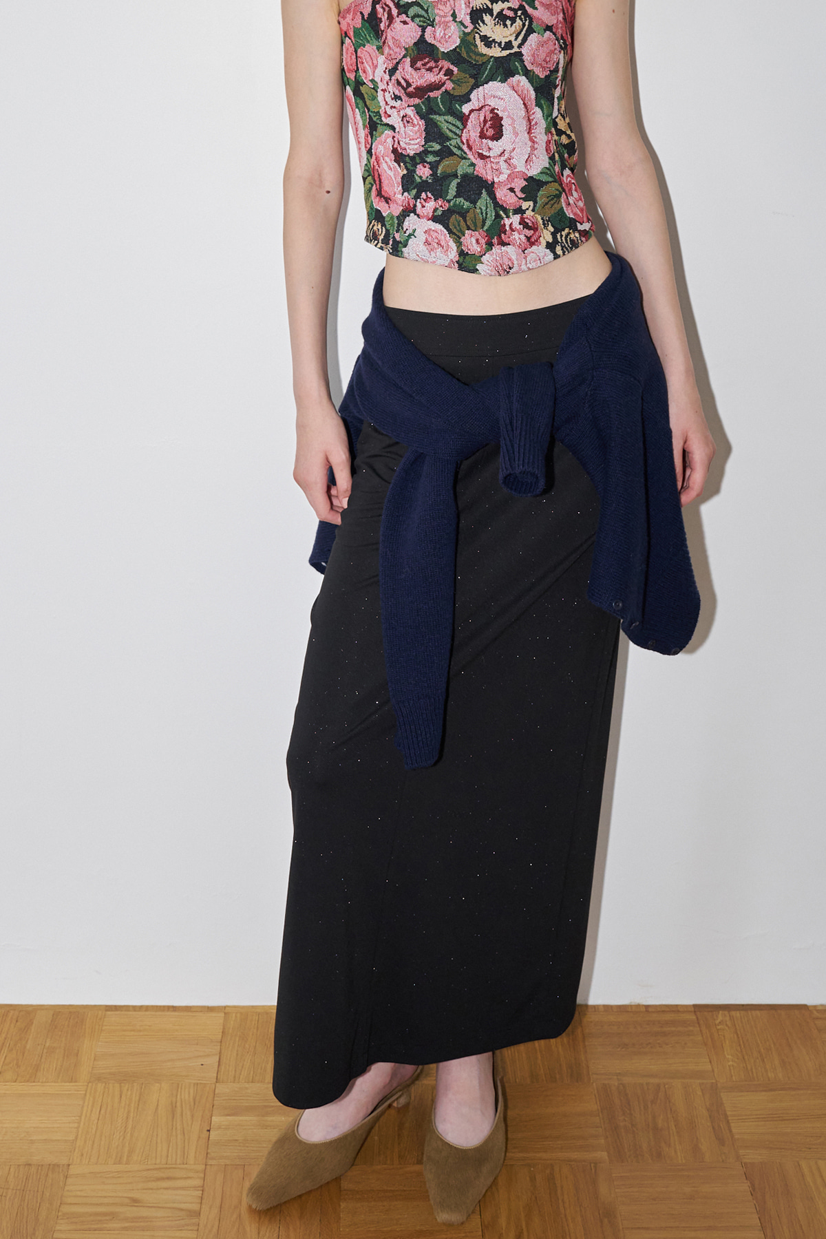 TENSION STRETCH MAXI SKIRT_PEARL BLACK