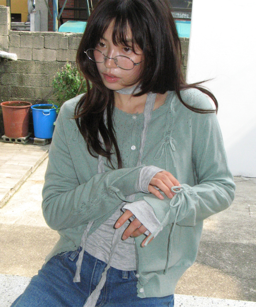 OPENWORK RIBBON CARDIGAN MINT