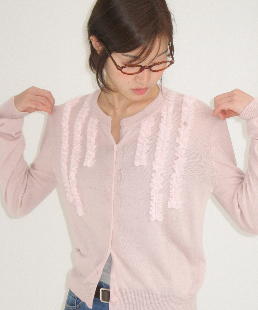 SHEER FRILL CARDIGAN PINK
