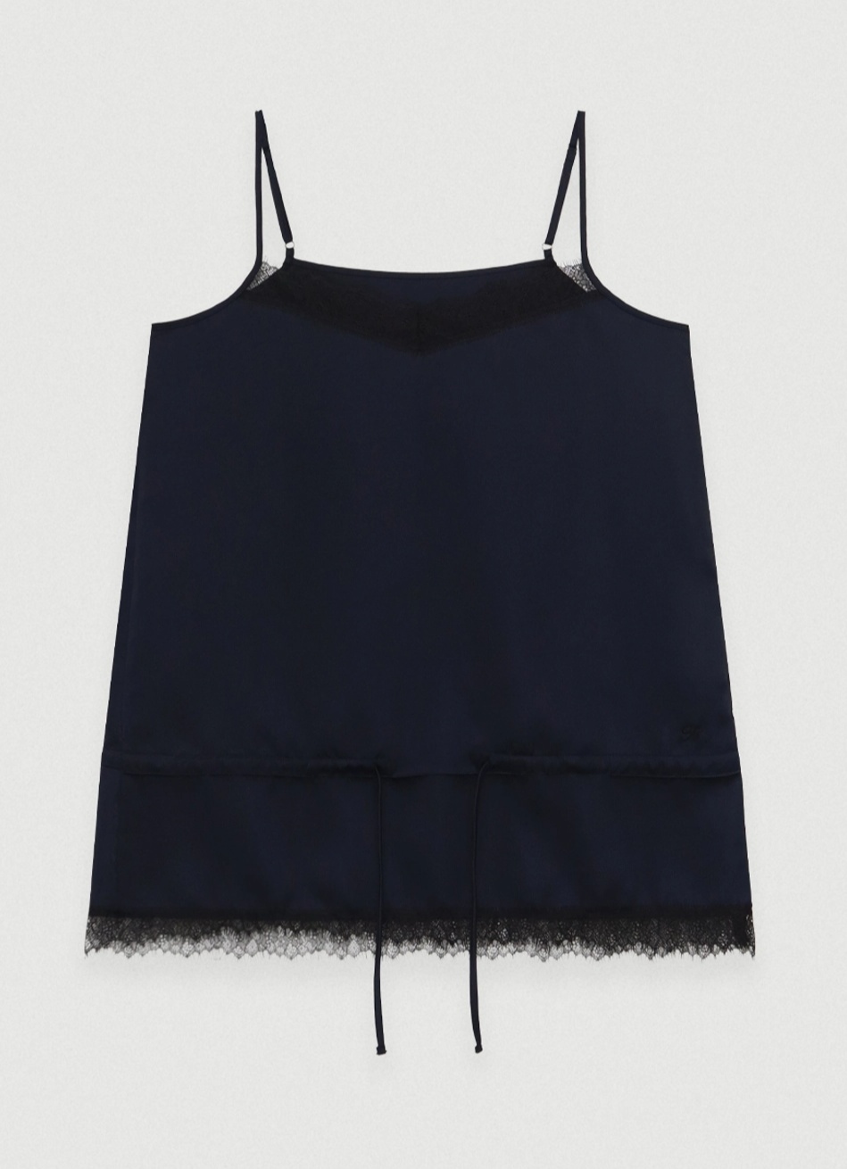 Hidden lace satin long sleevelss - navy