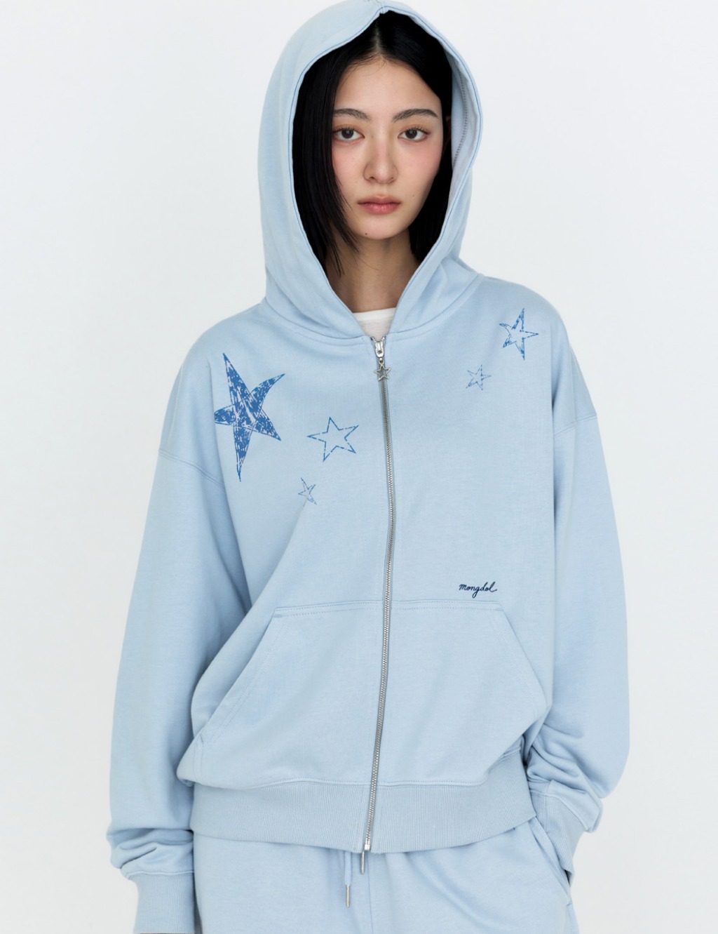 [9/29 예약배송] 별 그래픽 후드 집업 스카이블루 MDTS102SKYBLUE