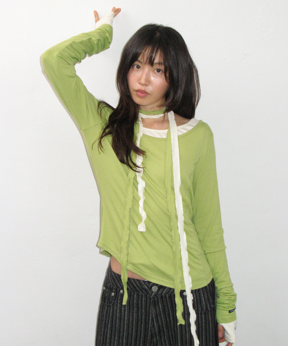 론론 PETIT SCARF SET BOAT NECK LONG SLEEVE OLIVE 상품 이미지 1