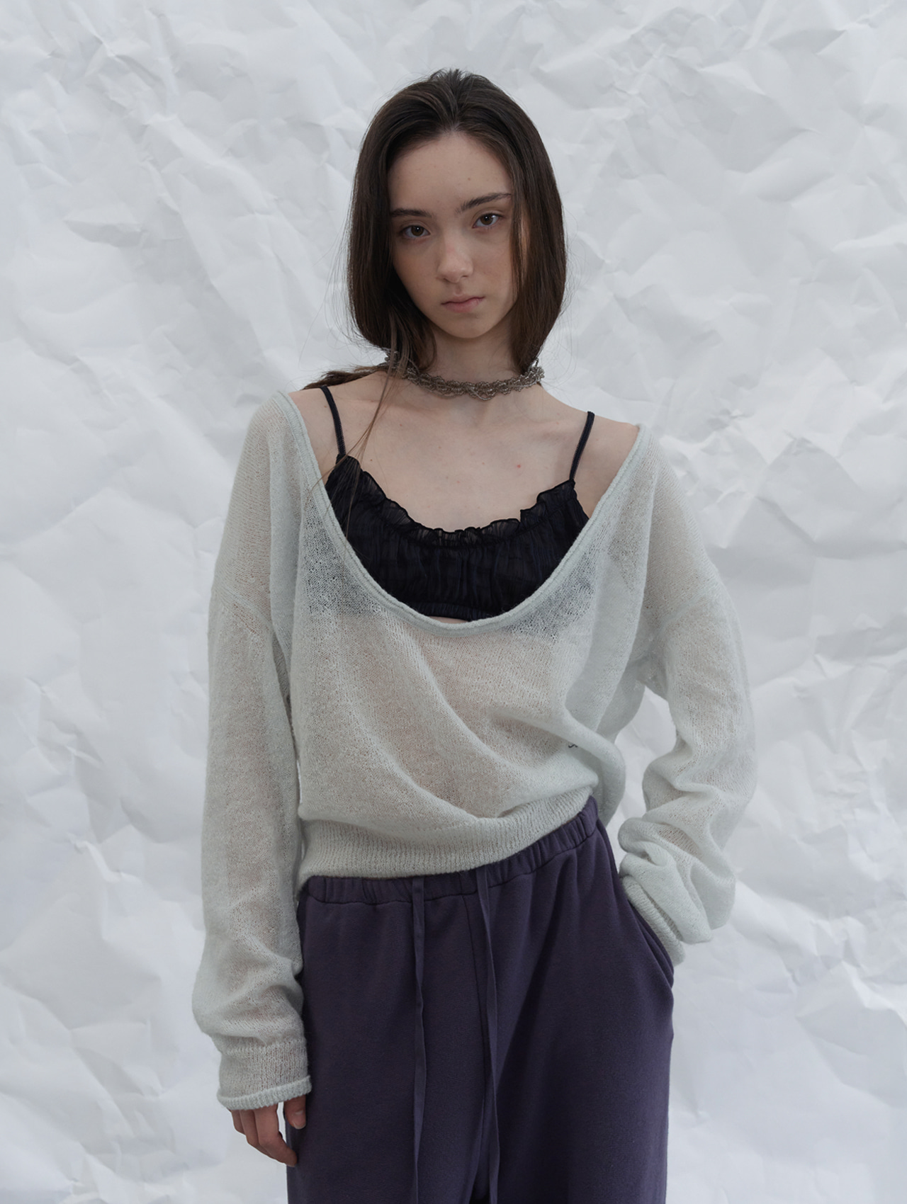 Veil kidmohair deep u-neck knit - mint