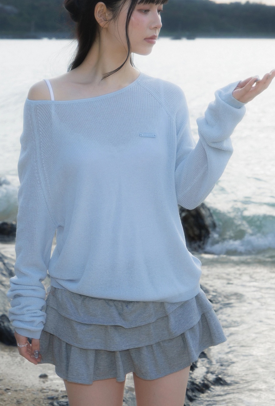 Boatneck Sheer Basic Knit [Sky Blue]