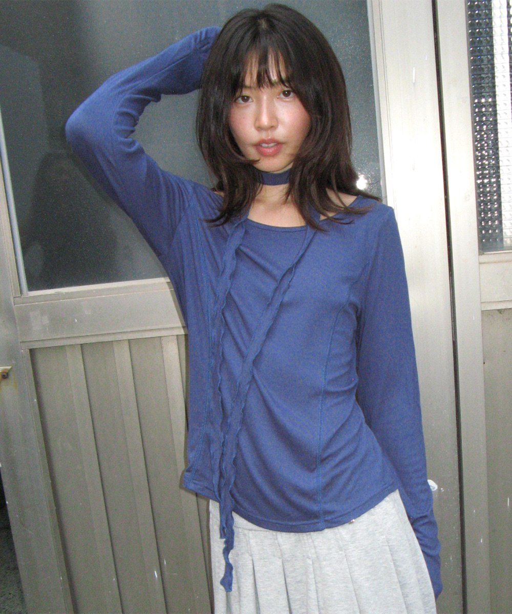 PETIT SCARF SET BOAT NECK LONG SLEEVE NAVY