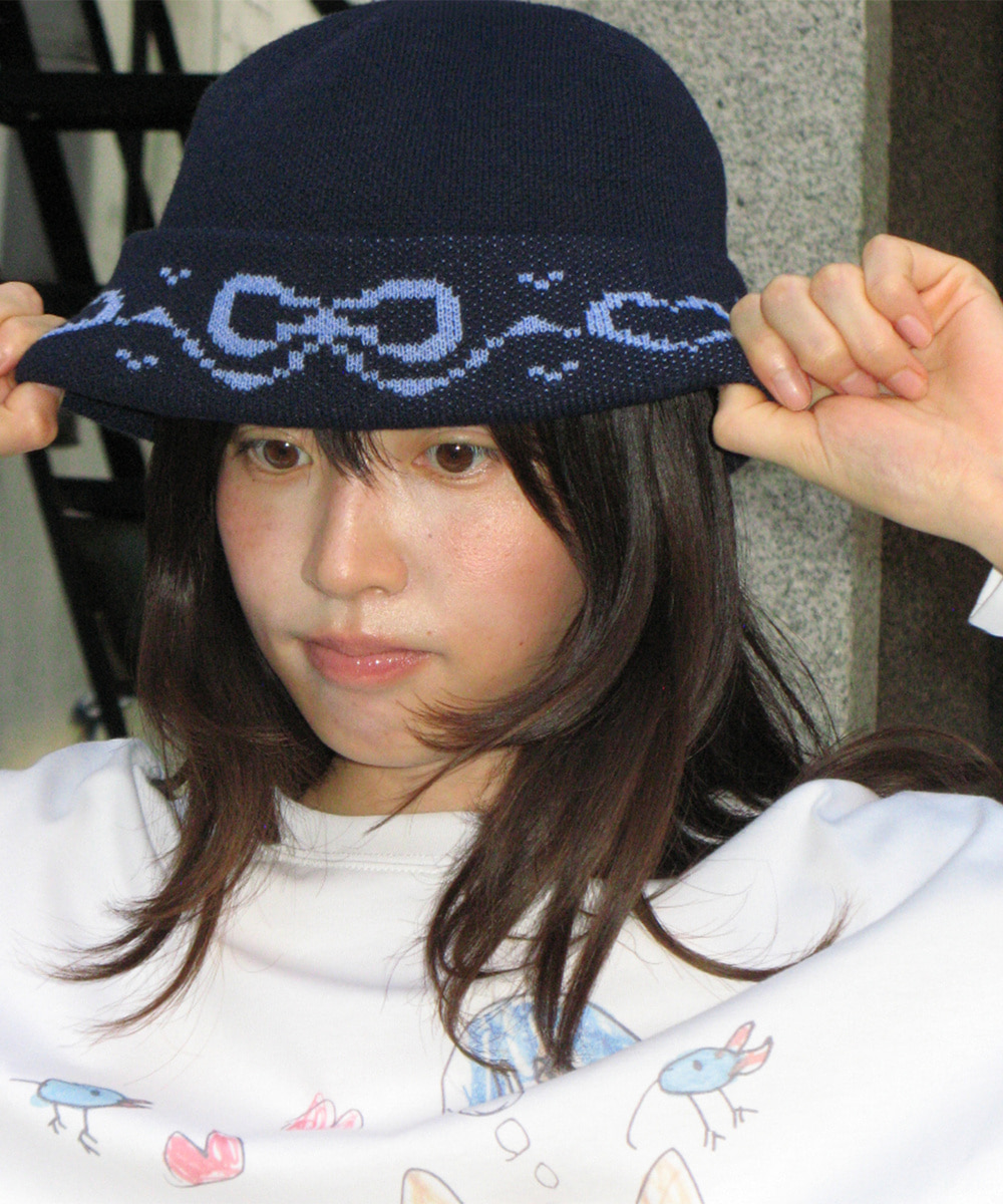RIBBON JACQUARD BEANIE NAVY