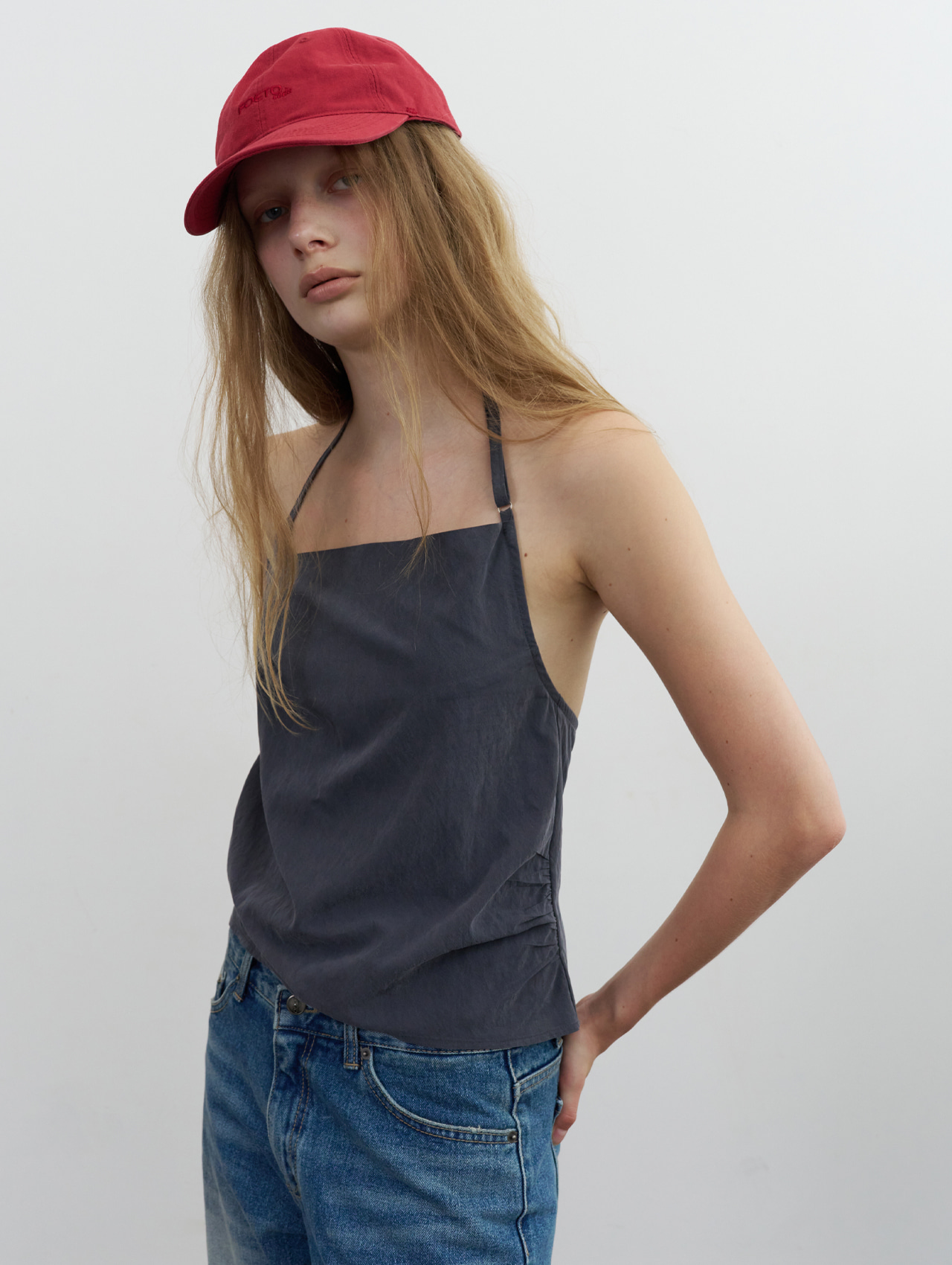 Cowl halter top - charcoal