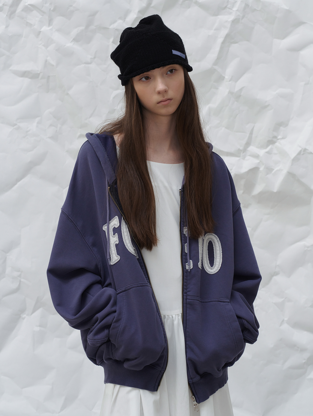 [2nd] Code patch dying hoody zip-up - deep purple