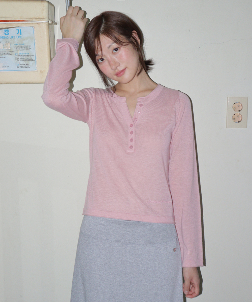 [9/29 순차배송] SHEER HENLEY NECK KNIT SOFT PINK