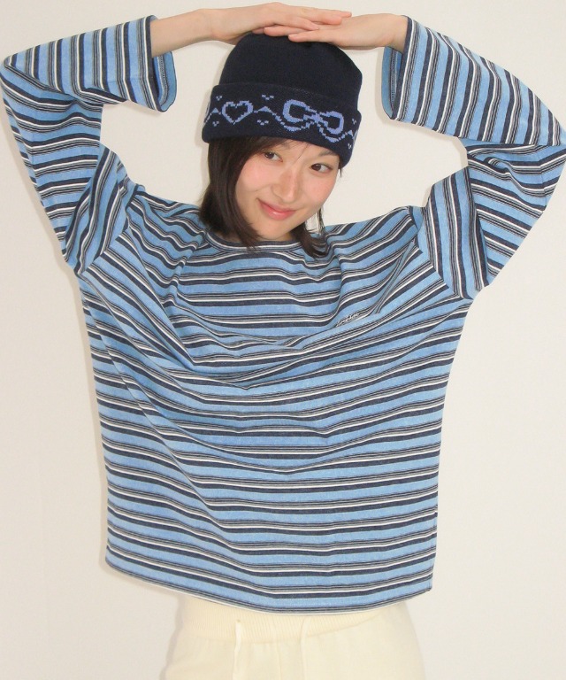 STRIPE LETTERING LONG SLEEVE NAVY