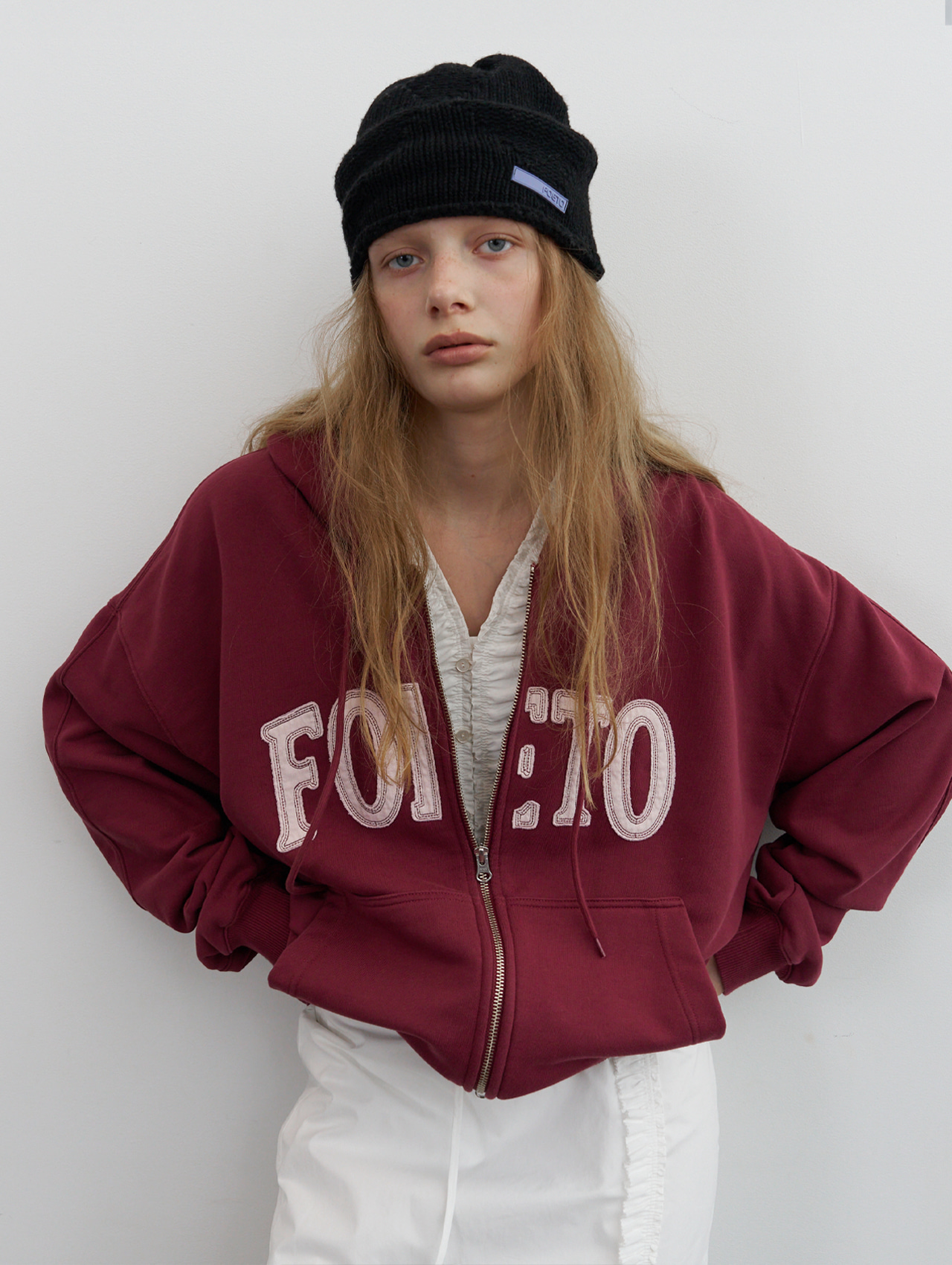 [3rd] Code patch dying hoody zip-up - vintage red