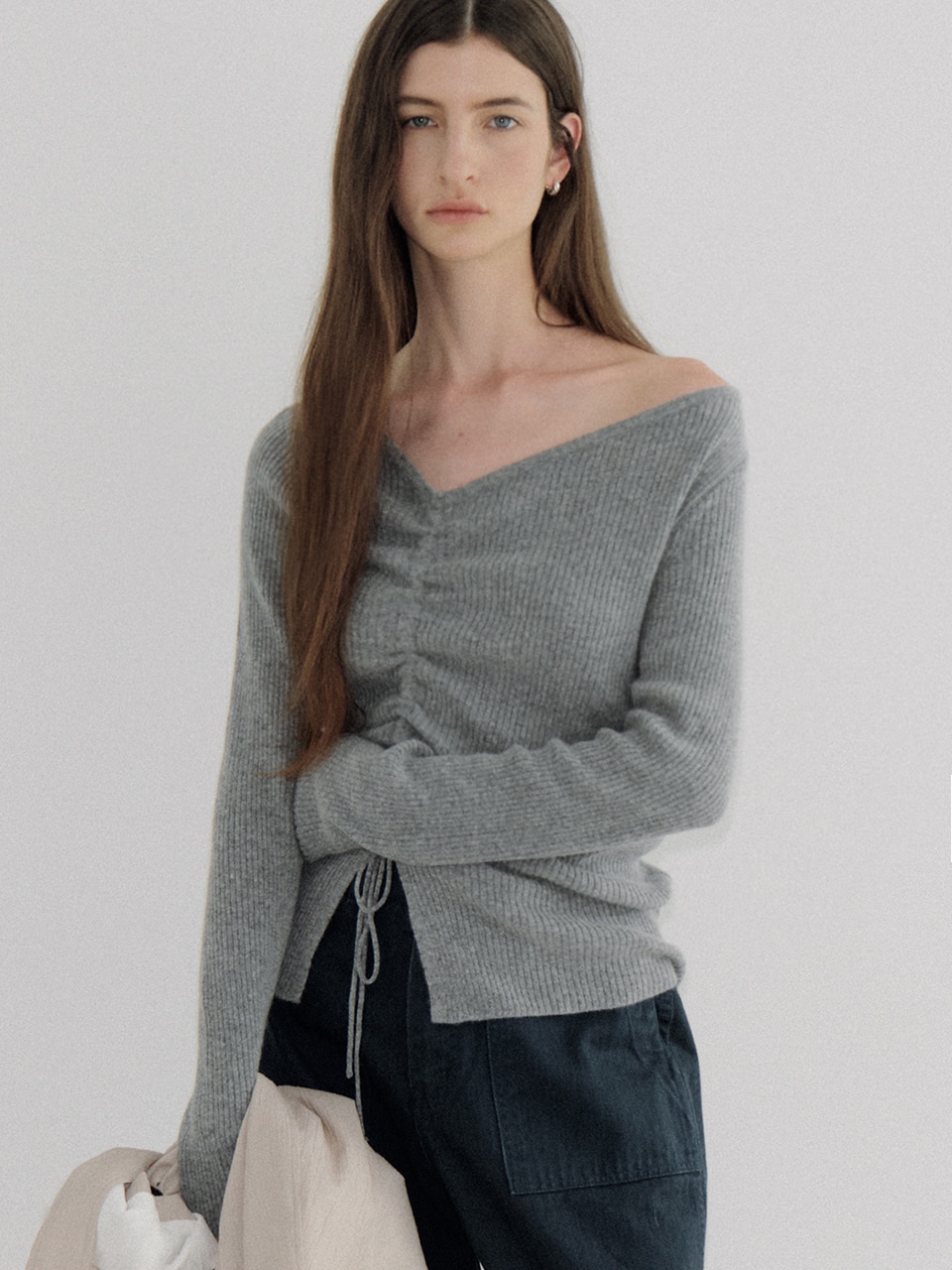 oblique string ribbed knit (melange gray) orc 6099
