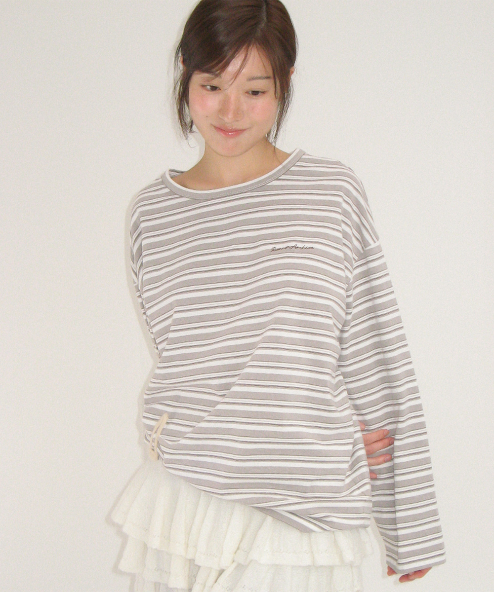 론론 STRIPE LETTERING LONG SLEEVE BROWN 상품 이미지 1