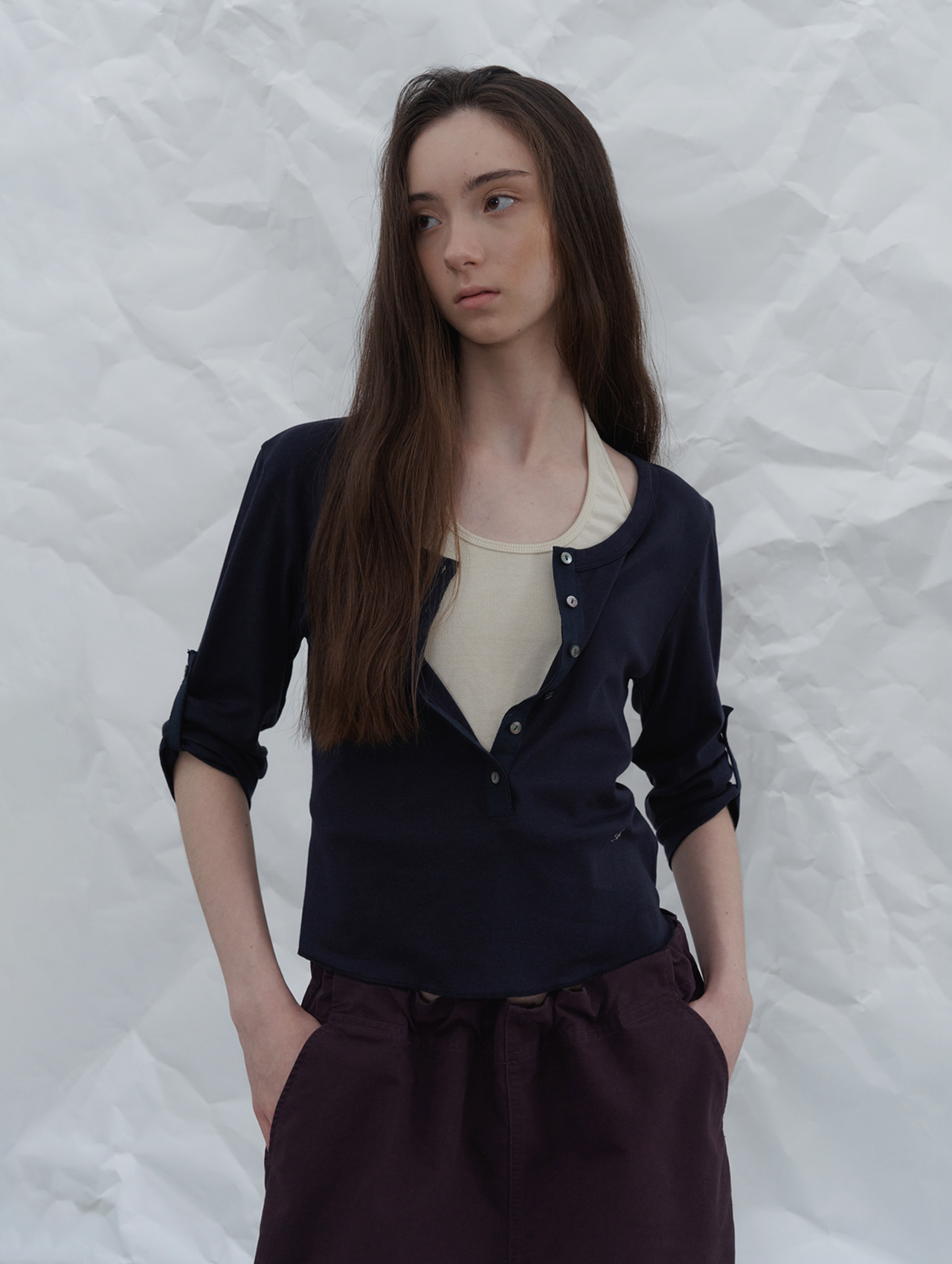 [2nd] Round roll-up henry tee - navy
