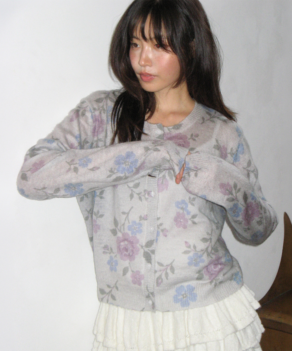 VINTAGE FLORAL CARDIGAN GREY