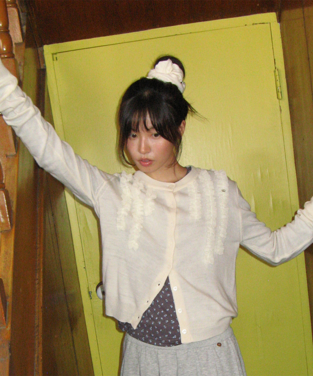 SHEER FRILL CARDIGAN IVORY