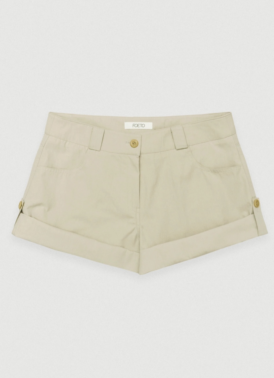 Cotton fold low shorts - beige