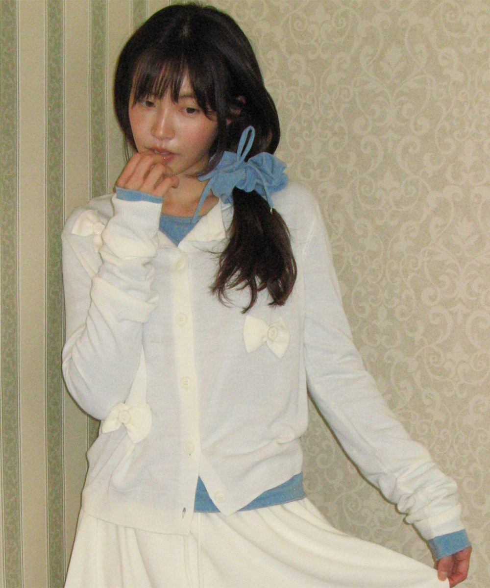 [9/29 순차배송] BUTTON RIBBON CARDIGAN IVORY