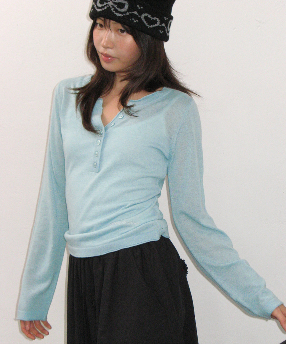 [9/29 순차배송] SHEER HENLEY NECK KNIT MINT