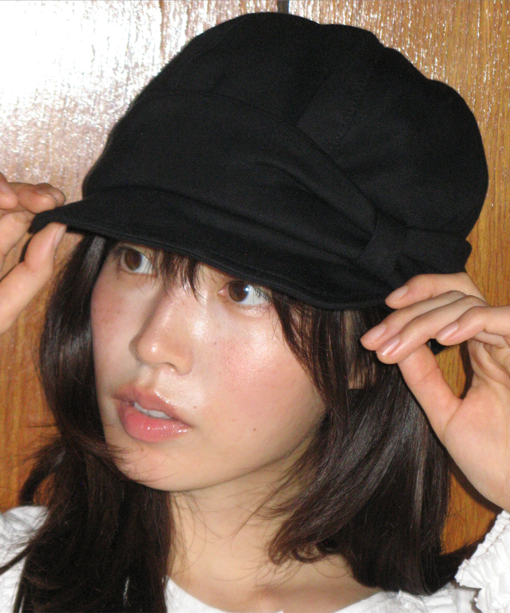 RIBBON NEWSBOY SWEAT CAP BLACK
