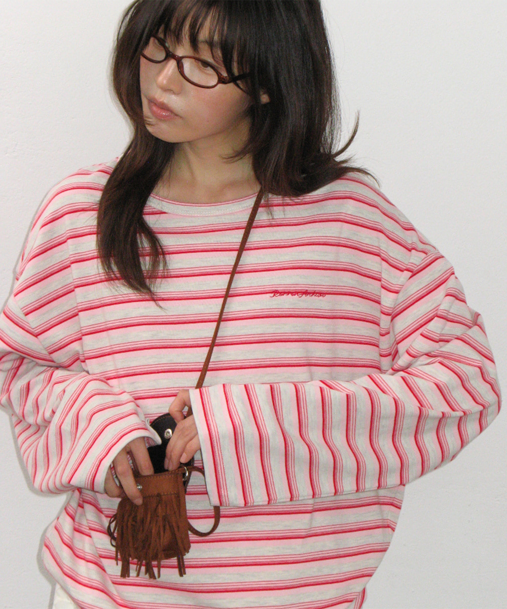 론론 STRIPE LETTERING LONG SLEEVE PINK 상품 이미지 1