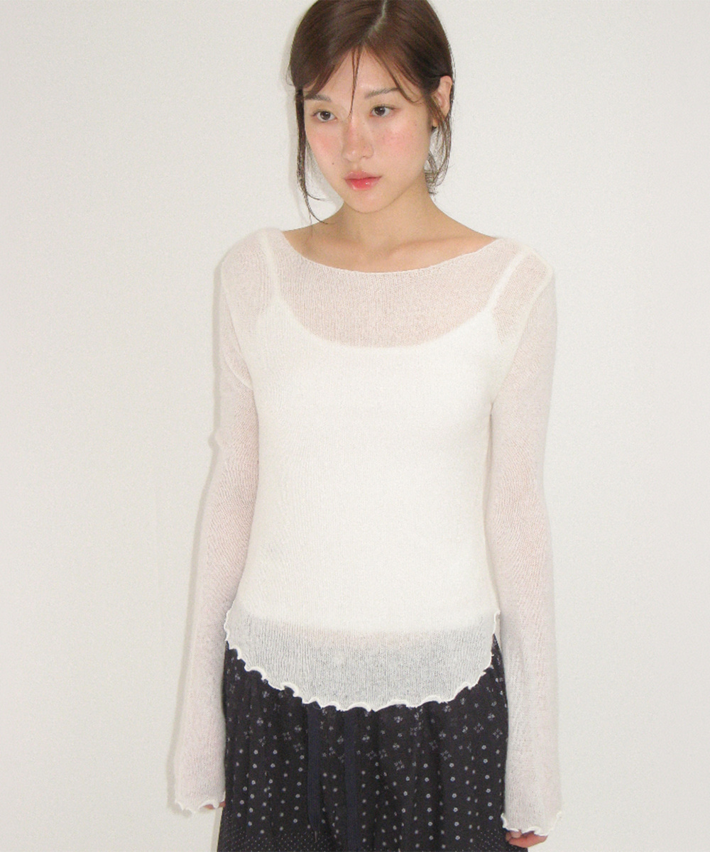 론론 SHEER WAVY BOAT NECK KNIT IVORY 상품 이미지 1