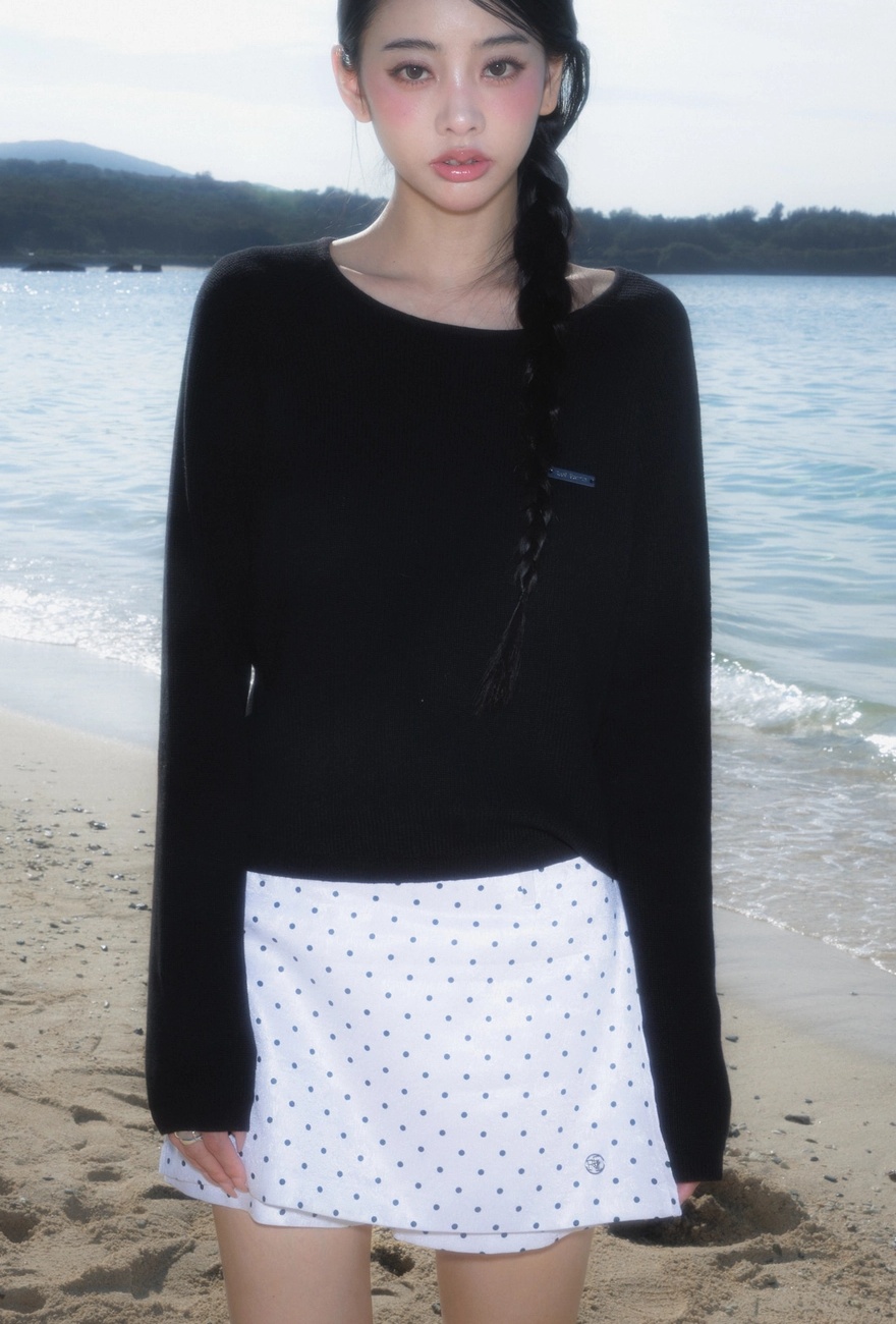 Boatneck Sheer Basic Knit [Black]