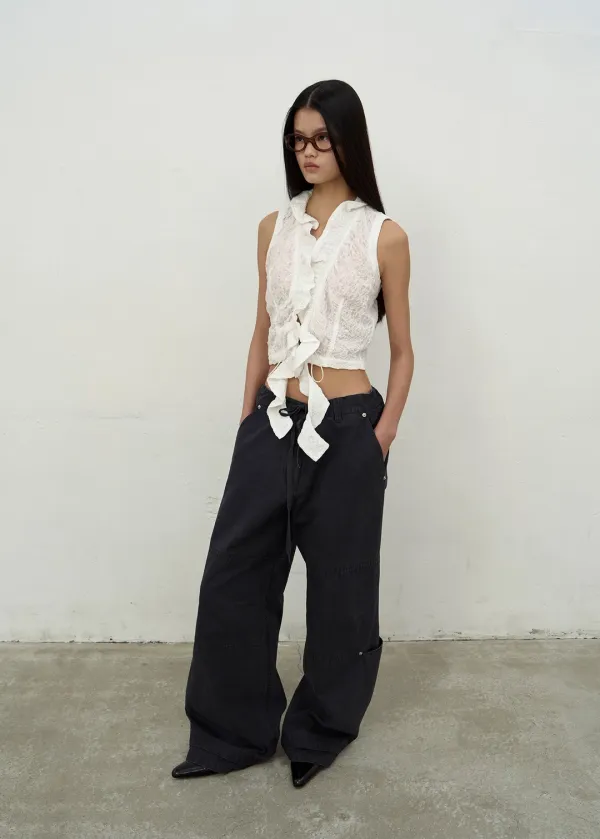 [2nd REORDER] WASHED STRING WIDE-LEG TROUSERS (DARK GREY)