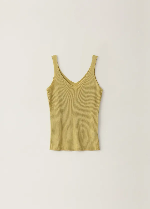Ribbed V-neck Knit Sleeveless - Yellow