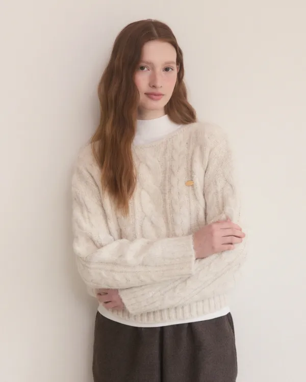Boat neck hairy twist knit - cream
