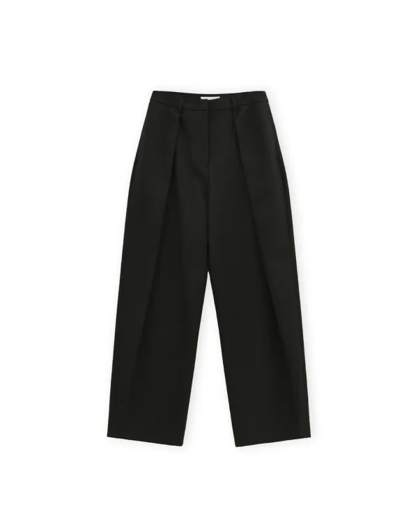W Wool Pleats Pants, Black