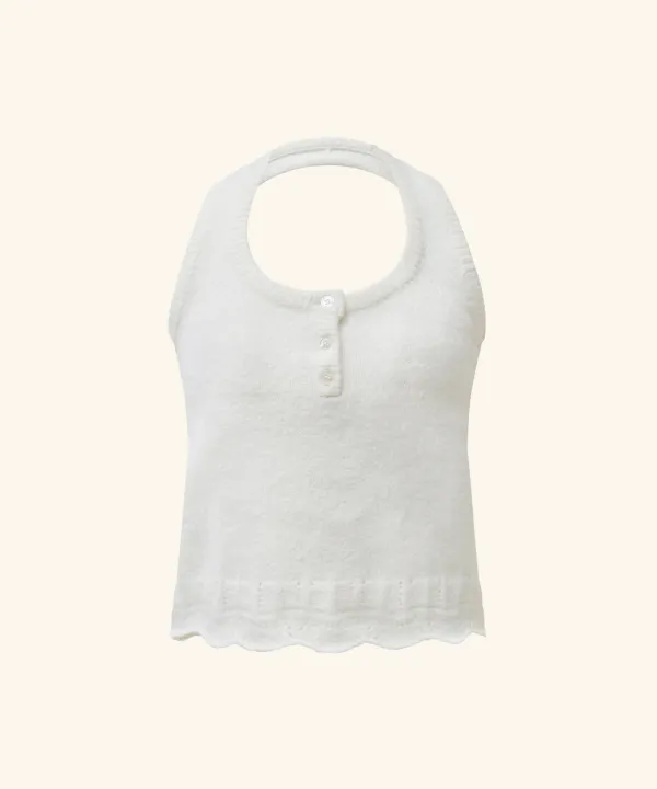 Frill Button Knit Wool Vest ( Ivory )
