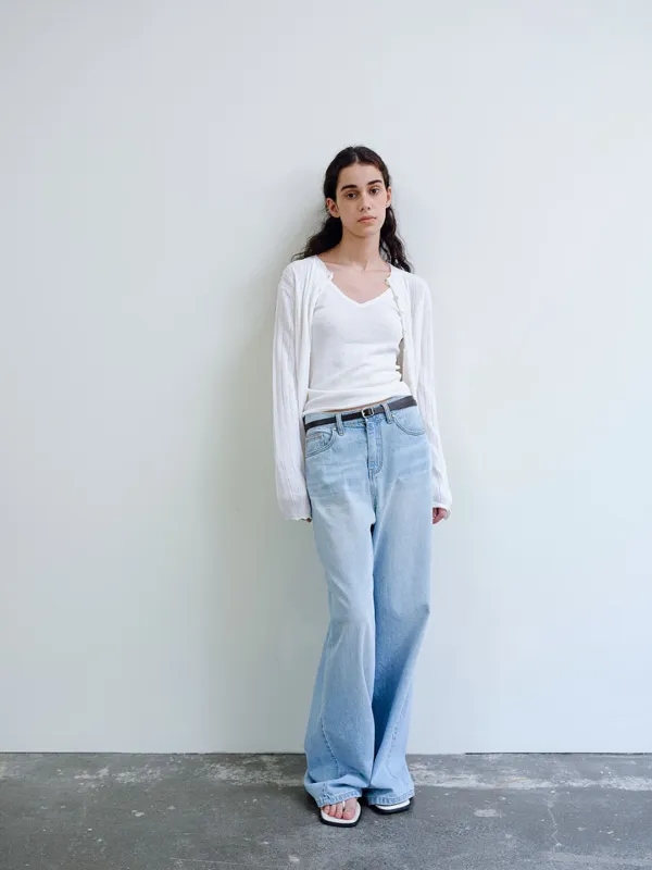 TIR RIB KNIT CARDIGAN & SLEEVELESS SET_WHITE