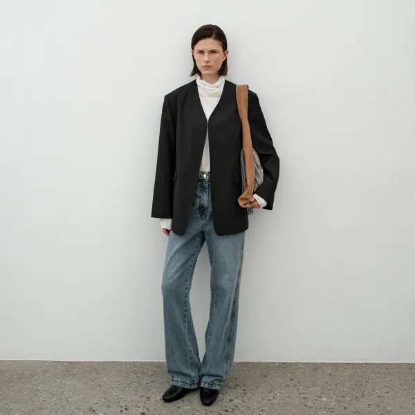 (JK-3036)V-NECK NO COLLAR JACKET