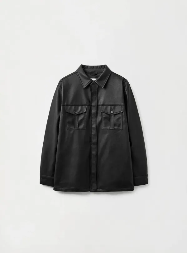 VEGAN LEATHER SHIRT - BLACK