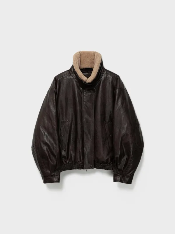 Fur Collar Artificial Leather Jacket_Brown