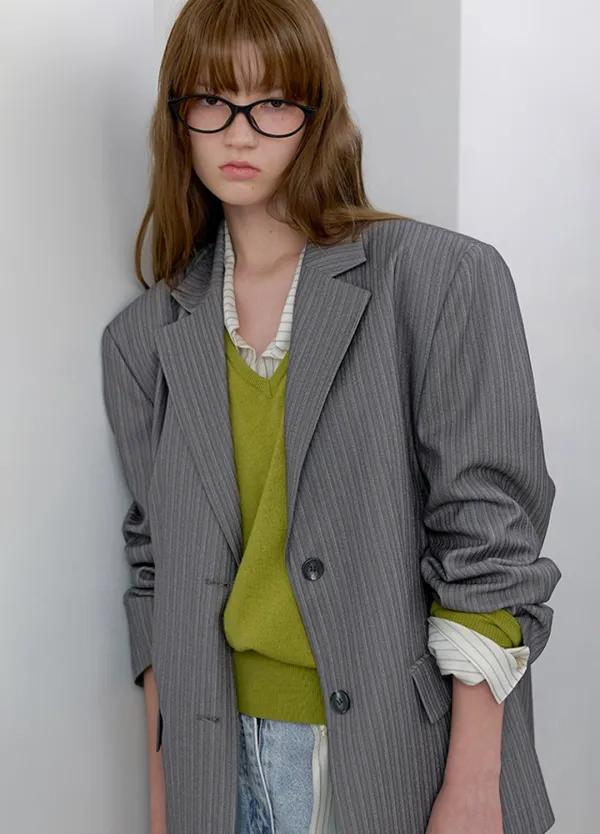 (Z-JK-3064)STRIPE OVERSIZED JACKET