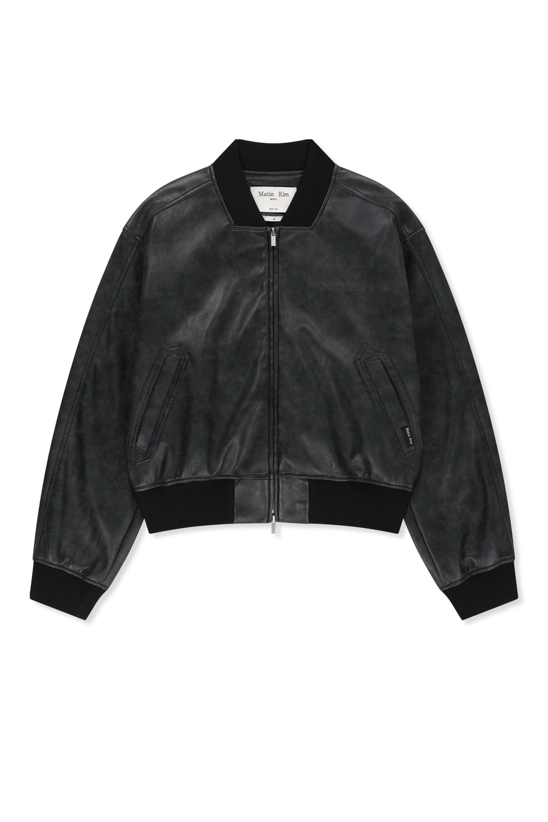 마뗑킴 FAUX LEATHER RIB COLLAR BLOUSON FOR WOMEN IN BLACK 상품 이미지 1